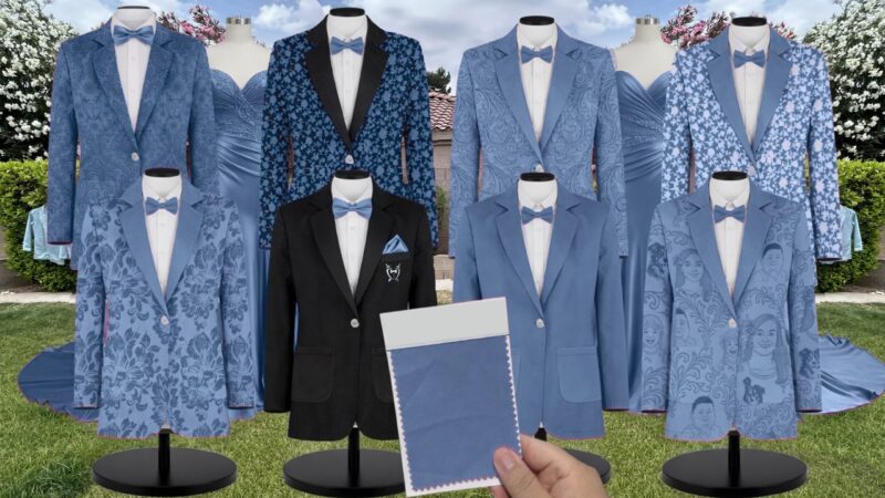 Slate Blue Satin Suit and Tuxedo – Exact Color Match for Lulus Bridesmaid Dresses