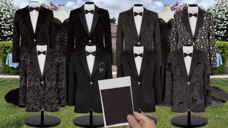 Black Chiffon Suit and Tuxedo – Exact Color Match for Show Me Your Mumu Bridesmaid Dresses