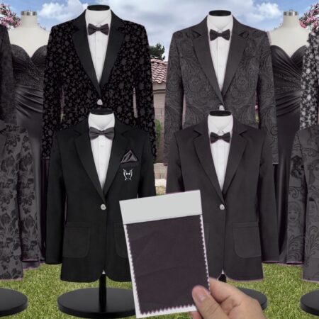 Black Luxe Shrubbery Suit and Tuxedo – Exact Color Match for Show Me Your Mumu Bridesmaid Dresses