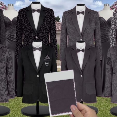 Black Stretch Satin Suit and Tuxedo – Exact Color Match for Show Me Your Mumu Bridesmaid Dresses