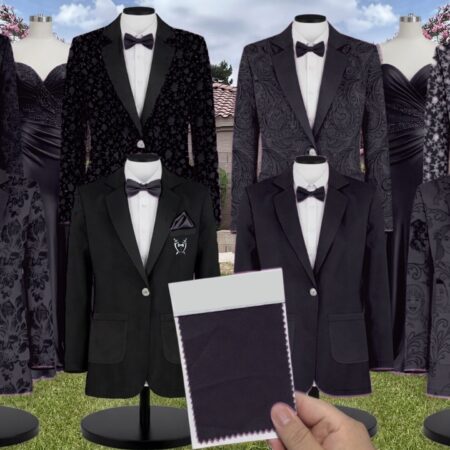 Black Taffeta Suit and Tuxedo – Exact Color Match for Show Me Your Mumu Bridesmaid Dresses