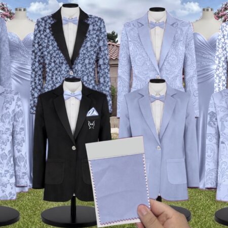 Borrowed Blue Luxe Satin Suit and Tuxedo – Exact Color Match for Show Me Your Mumu Bridesmaid Dresses