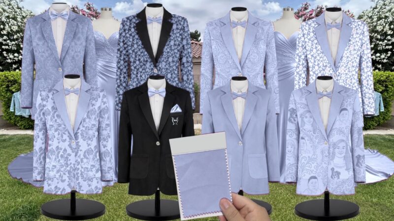 Borrowed Blue Luxe Satin Suit and Tuxedo – Exact Color Match for Show Me Your Mumu Bridesmaid Dresses
