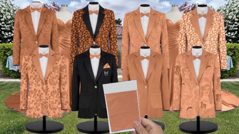 Copper Luxe Satin Suit and Tuxedo – Exact Color Match for Show Me Your Mumu Bridesmaid Dresses