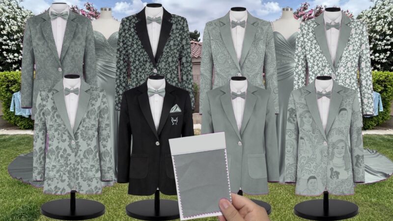 Deep Sage Luxe Satin Suit and Tuxedo – Exact Color Match for Show Me Your Mumu Bridesmaid Dresses