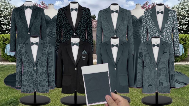 Emerald Stretch Satin Suit and Tuxedo – Exact Color Match for Show Me Your Mumu Bridesmaid Dresses
