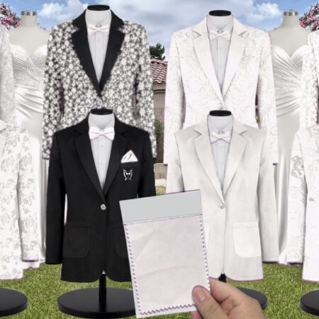 Ivory Luxe Satin Suit and Tuxedo – Exact Color Match for Show Me Your Mumu Bridesmaid Dresses