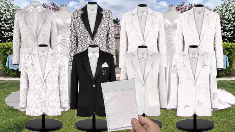 Ivory Luxe Satin Suit and Tuxedo – Exact Color Match for Show Me Your Mumu Bridesmaid Dresses