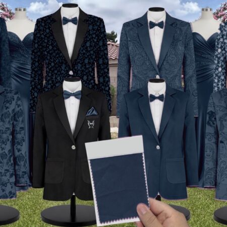Midnight Navy Luxe Satin Suit and Tuxedo – Exact Color Match for Show Me Your Mumu Bridesmaid Dresses