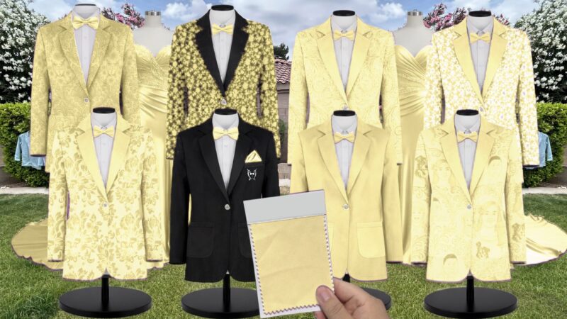 Pale Yellow Chiffon Suit and Tuxedo – Exact Color Match for Show Me Your Mumu Bridesmaid Dresses