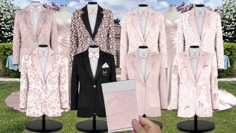 Powder Pink Luxe Satin Suit and Tuxedo – Exact Color Match for Show Me Your Mumu Bridesmaid Dresses