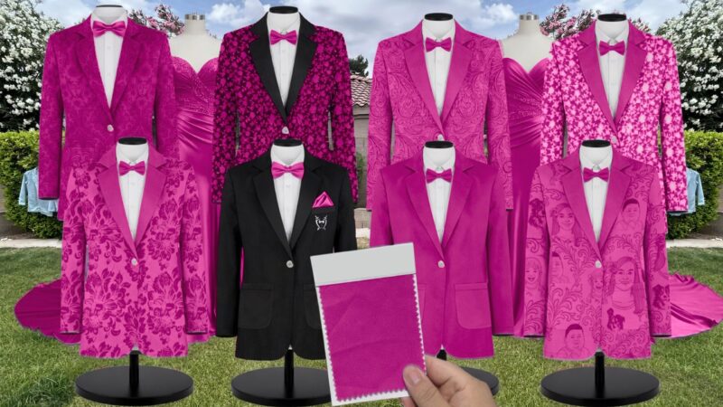 Rich Magenta Taffeta Suit and Tuxedo – Exact Color Match for Show Me Your Mumu Bridesmaid Dresses