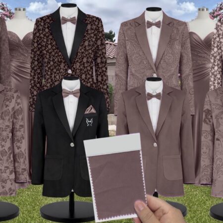 Rose Gold Shrubbery Suit and Tuxedo – Exact Color Match for Show Me Your Mumu Bridesmaid Dresses