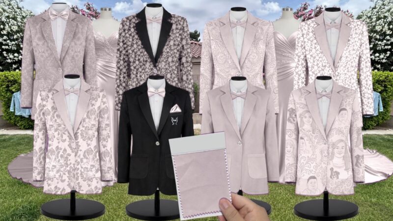 Show Me the Ring Stretch Satin Suit and Tuxedo – Exact Color Match for Show Me Your Mumu Bridesmaid Dresses