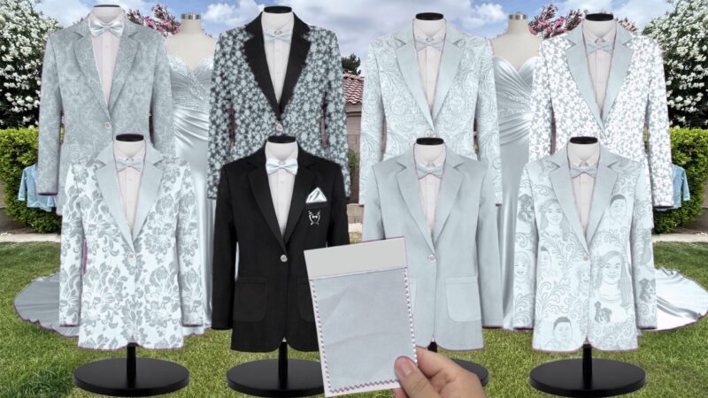 Silver Sage Luxe Satin Suit and Tuxedo – Exact Color Match for Show Me Your Mumu Bridesmaid Dresses