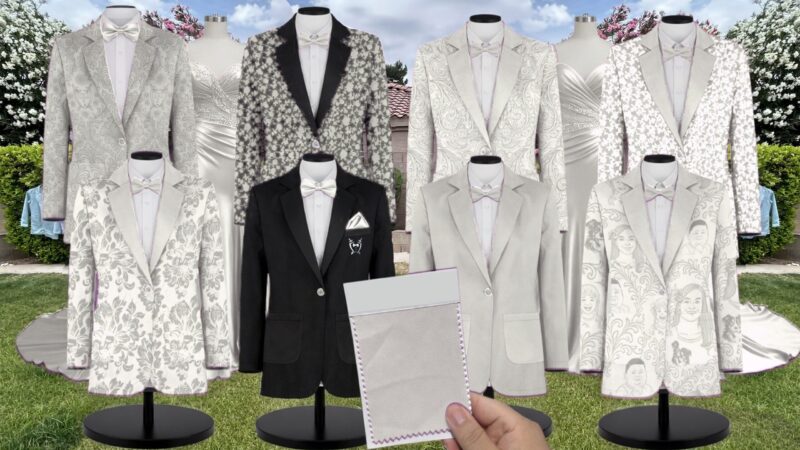 Silver Sage White Vines Suit and Tuxedo – Exact Color Match for Show Me Your Mumu Bridesmaid Dresses