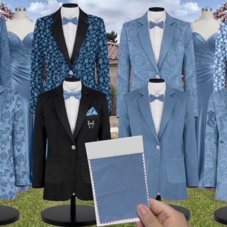 Slate Blue Chiffon Suit and Tuxedo – Exact Color Match for Show Me Your Mumu Bridesmaid Dresses