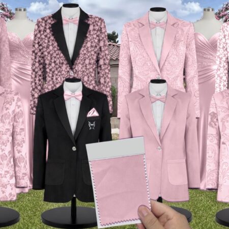 Baby Pink Petit Rose Chiffon Floral Print Suit and Tuxedo – Exact Color Match for Revelry Bridesmaid Dresses