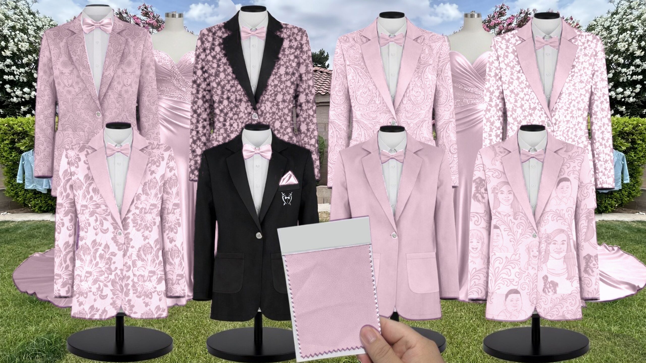 Baby Pink Satin Suit and Tuxedo – Exact Color Match for Revelry Bridesmaid Dresses