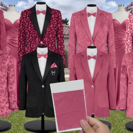 Berry Satin Suit and Tuxedo – Exact Color Match for Revelry Bridesmaid Dresses