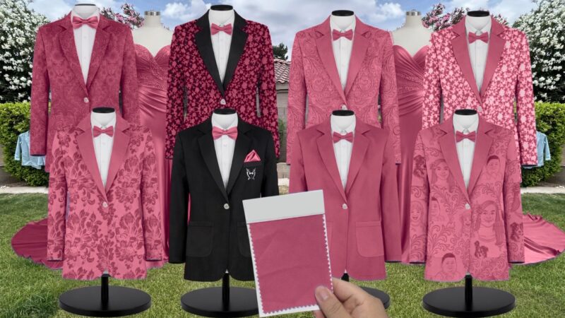 Berry Satin Suit and Tuxedo – Exact Color Match for Revelry Bridesmaid Dresses