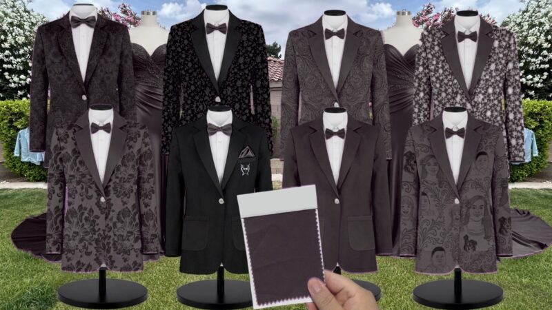 Black Jacquard Suit and Tuxedo – Exact Color Match for Revelry Bridesmaid Dresses