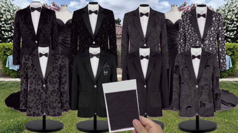 Black Metallic Suit and Tuxedo – Exact Color Match for Revelry Bridesmaid Dresses