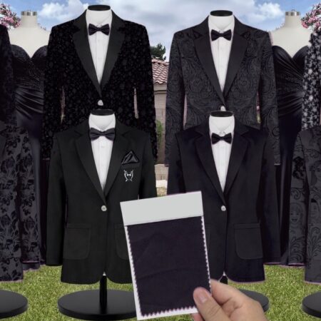 Black Satin Suit and Tuxedo – Exact Color Match for Revelry Bridesmaid Dresses