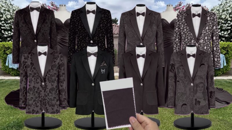 Black Sequin Suit and Tuxedo – Exact Color Match for Revelry Bridesmaid Dresses