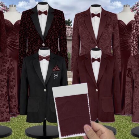 Burgundy Velvet Suit and Tuxedo – Exact Color Match for Revelry Bridesmaid Dresses