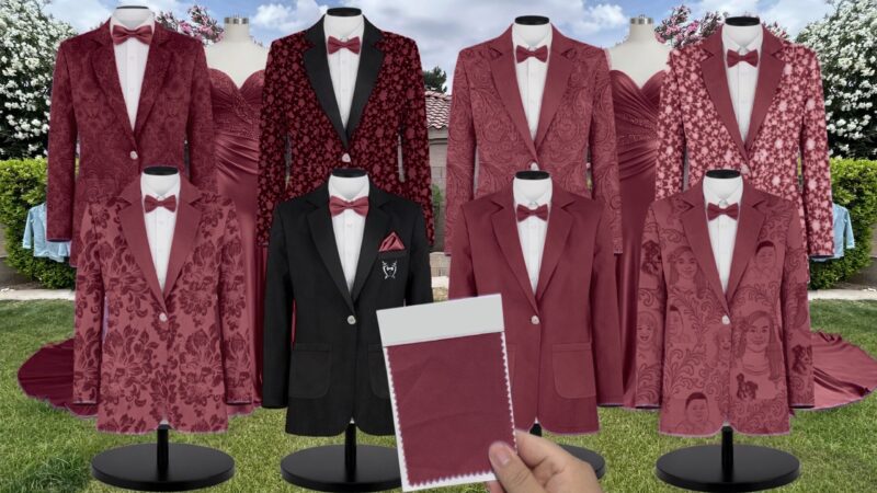 Cabernet Crepe Suit and Tuxedo – Exact Color Match for Revelry Bridesmaid Dresses
