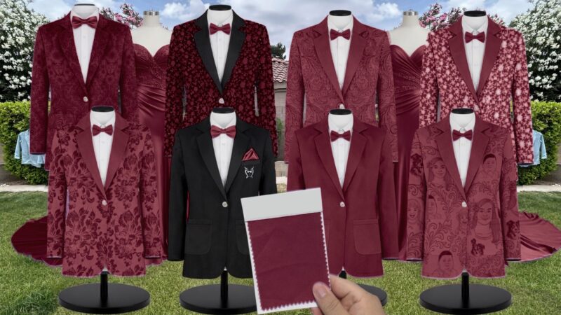 Cabernet Geo Sequin Suit and Tuxedo – Exact Color Match for Revelry Bridesmaid Dresses