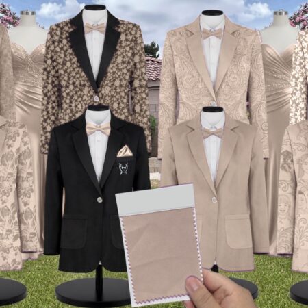 Champagne Gold Sequin Suit and Tuxedo – Exact Color Match for Revelry Bridesmaid Dresses