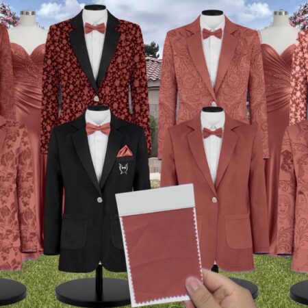 Cinnamon Rose Chiffon Suit and Tuxedo – Exact Color Match for Revelry Bridesmaid Dresses