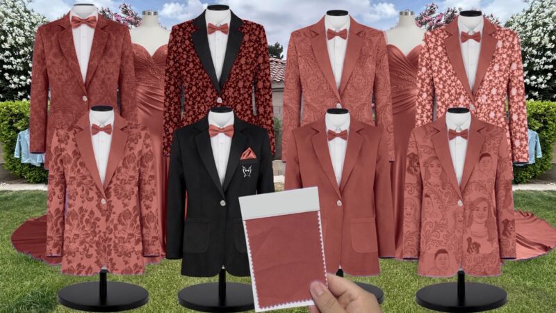 Cinnamon Rose Chiffon Suit and Tuxedo – Exact Color Match for Revelry Bridesmaid Dresses