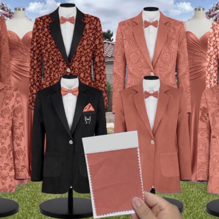 Cinnamon Rose Crepe Suit and Tuxedo – Exact Color Match for Revelry Bridesmaid Dresses