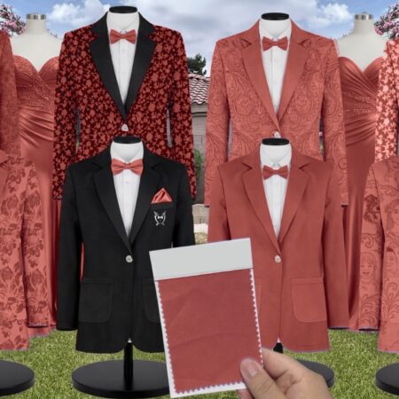 Cinnamon Rose Satin Suit and Tuxedo – Exact Color Match for Revelry Bridesmaid Dresses