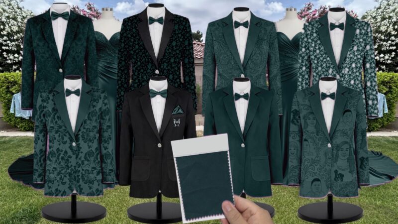Classic Emerald Chiffon Suit and Tuxedo – Exact Color Match for Revelry Bridesmaid Dresses