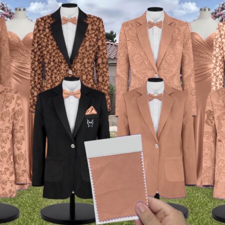 Copper Satin Suit and Tuxedo – Exact Color Match for Revelry Bridesmaid Dresses