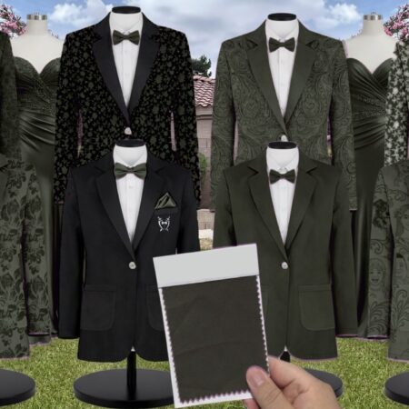 Deep Olive Chiffon Suit and Tuxedo – Exact Color Match for Revelry Bridesmaid Dresses