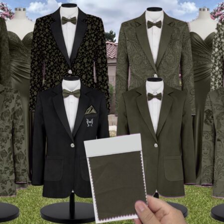 Deep Olive Crepe Suit and Tuxedo – Exact Color Match for Revelry Bridesmaid Dresses