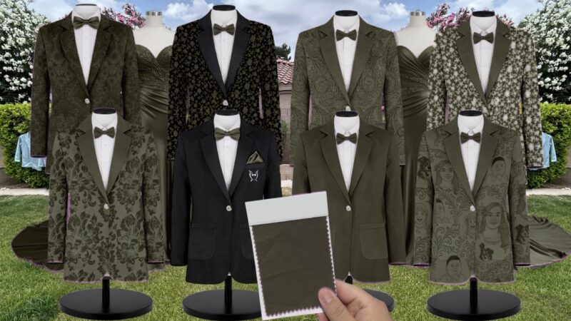 Deep Olive Crepe Suit and Tuxedo – Exact Color Match for Revelry Bridesmaid Dresses