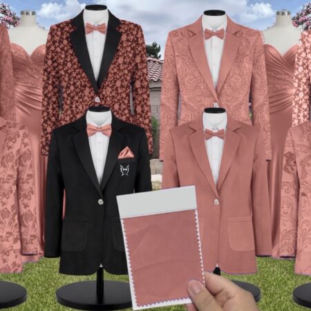 Desert Rose Chiffon Suit and Tuxedo – Exact Color Match for Revelry Bridesmaid Dresses