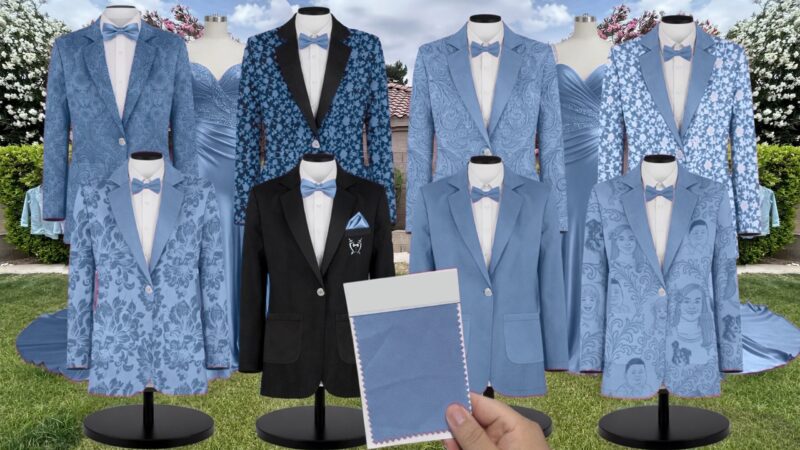 Dusty Blue Crepe Suit and Tuxedo – Exact Color Match for Revelry Bridesmaid Dresses