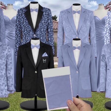 Dusty Blue Posey Satin Floral Print Suit and Tuxedo – Exact Color Match for Revelry Bridesmaid Dresses