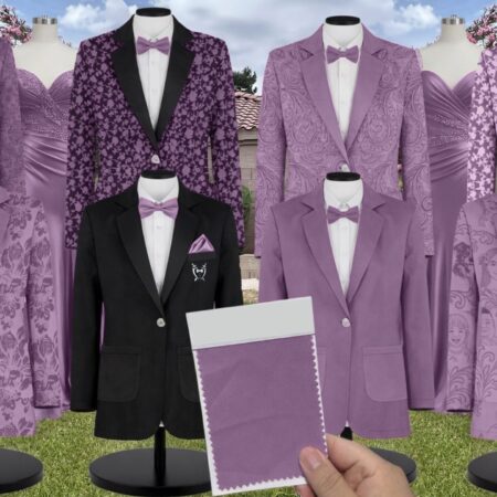 Dusty Plum Satin Suit and Tuxedo – Exact Color Match for Revelry Bridesmaid Dresses