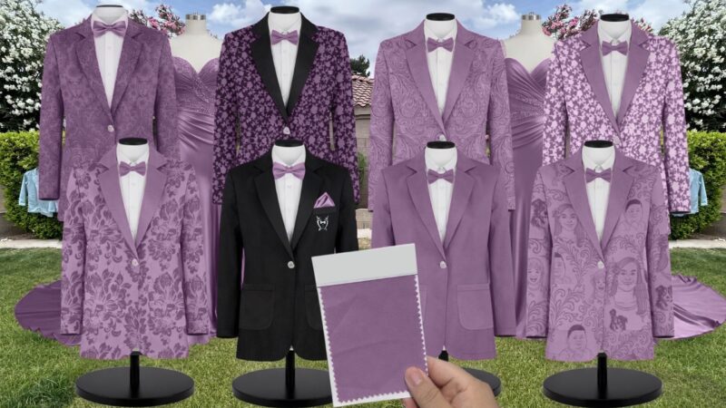 Dusty Plum Satin Suit and Tuxedo – Exact Color Match for Revelry Bridesmaid Dresses