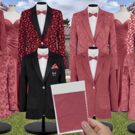 Dusty Rose Floral Burnout Velvet Suit and Tuxedo – Exact Color Match for Revelry Bridesmaid Dresses