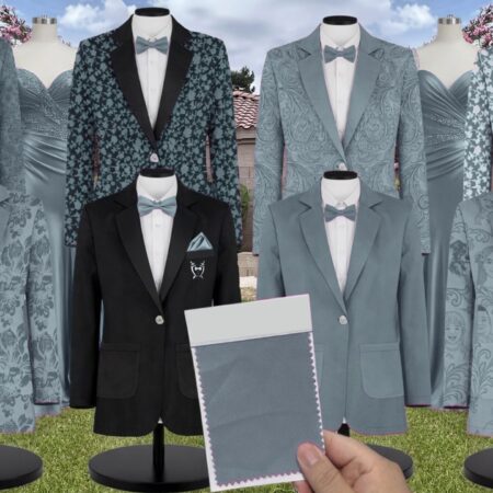 Eucalyptus Chiffon Suit and Tuxedo – Exact Color Match for Revelry Bridesmaid Dresses