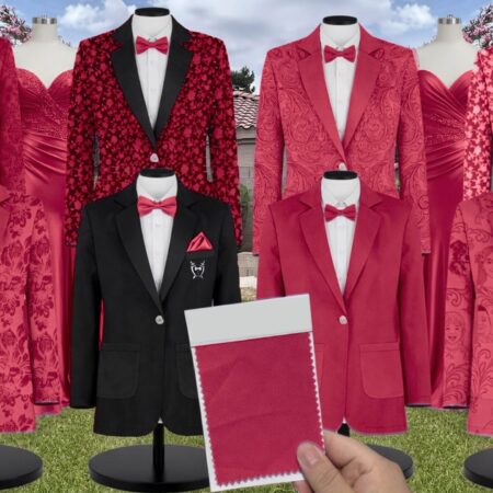 Fuchsia Floral Burnout Velvet Suit and Tuxedo – Exact Color Match for Revelry Bridesmaid Dresses